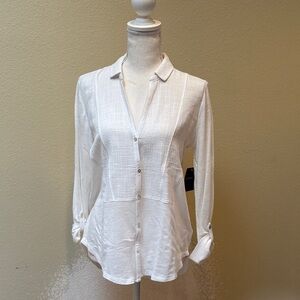 NWT Lucky Brand Women’s Sheer White Button-Front Collared Shirt, Size S/P